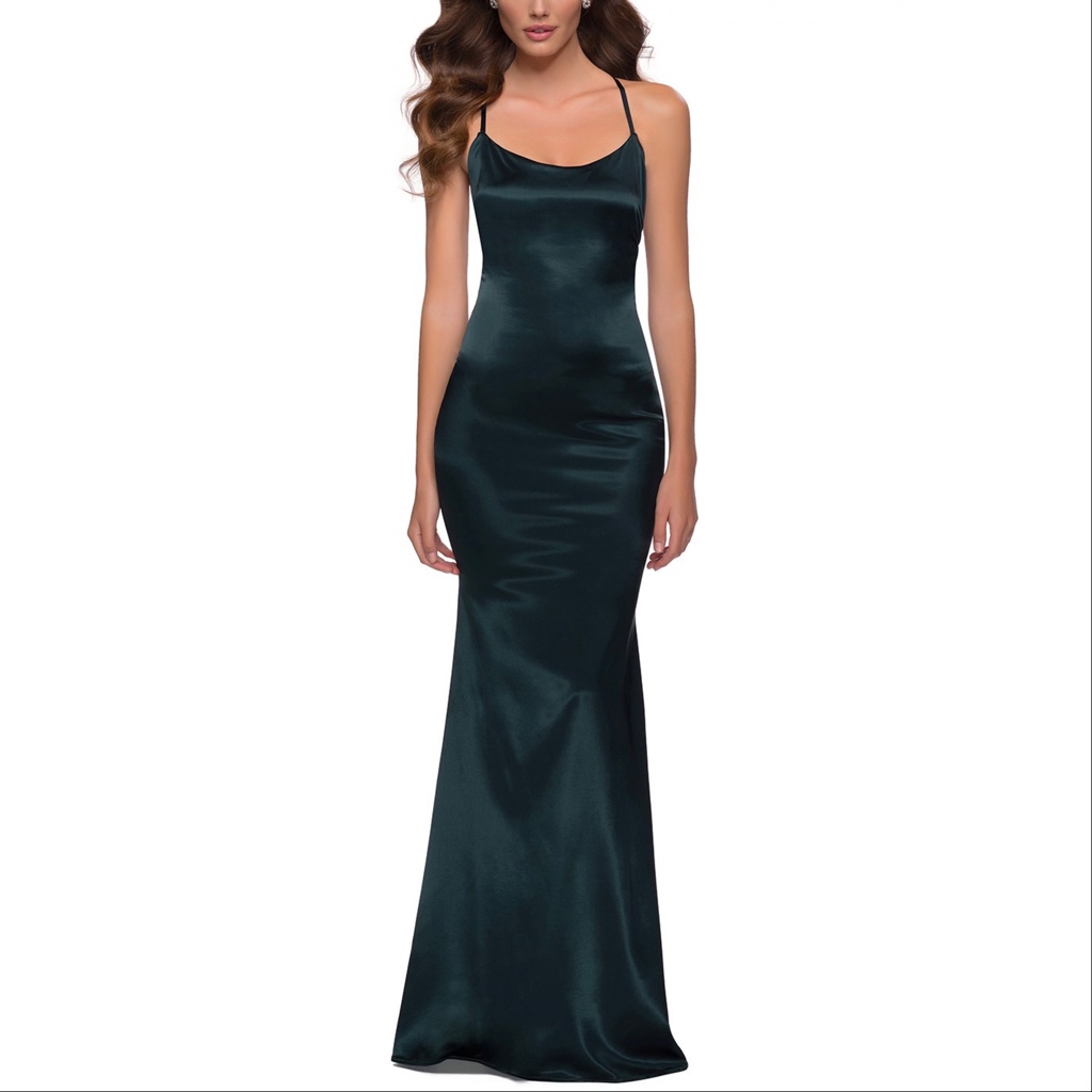 New La Femme 29858 Criss Cross Strappy Back Satin Dress, Size 2
